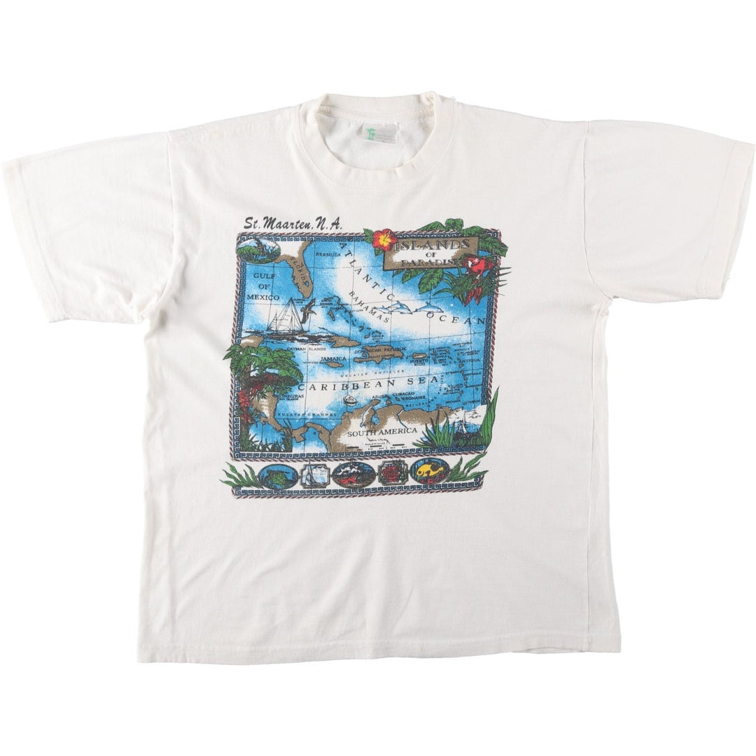 90s-00'S Caribbean T's souvenir T-shirt, women's size XL equivalent. cotton white type Vintage Second Hand