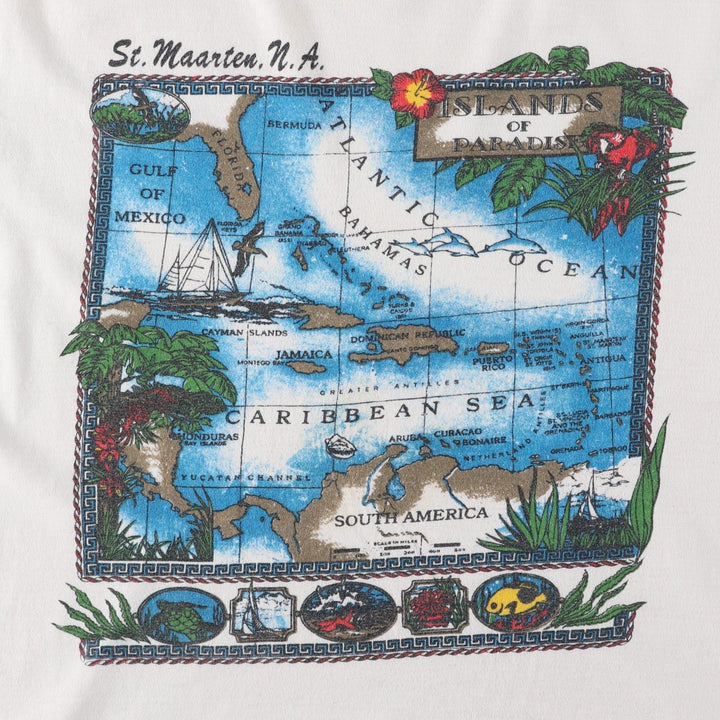 90s-00'S Caribbean T's souvenir T-shirt, women's size XL equivalent. cotton white type Vintage Second Hand