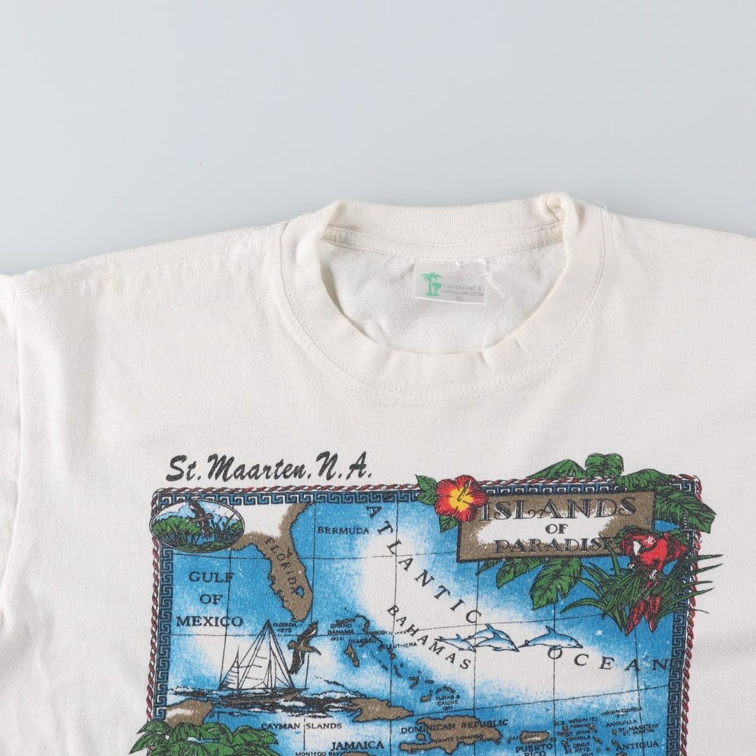 90s-00'S Caribbean T's souvenir T-shirt, women's size XL equivalent. cotton white type Vintage Second Hand