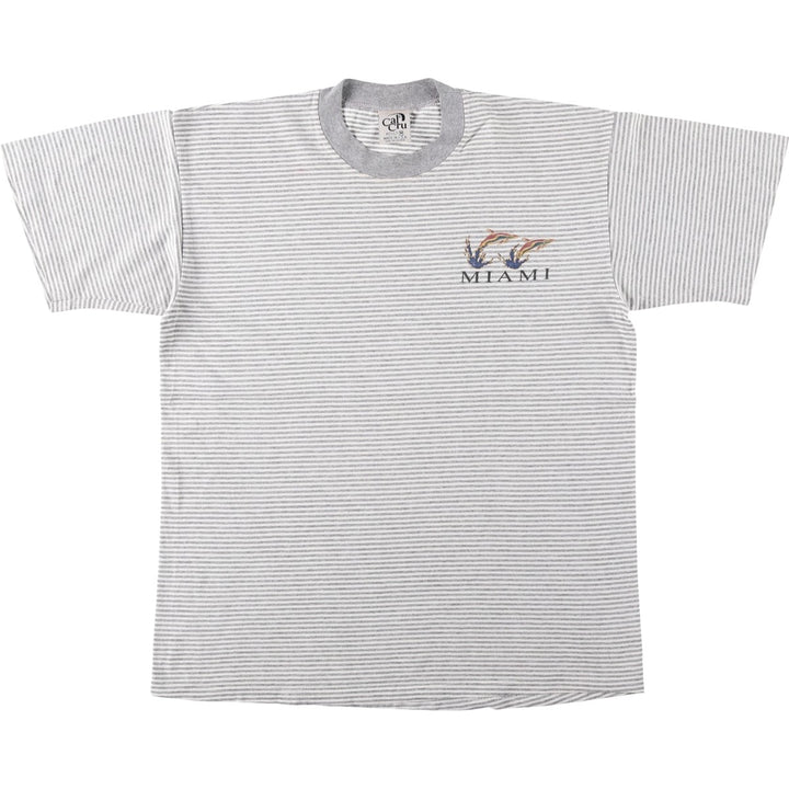 Cal Cru Border Pattern Print T-Shirt, Made in USA, Men's Size M (approx.) cotton gray type Vintage Second Hand