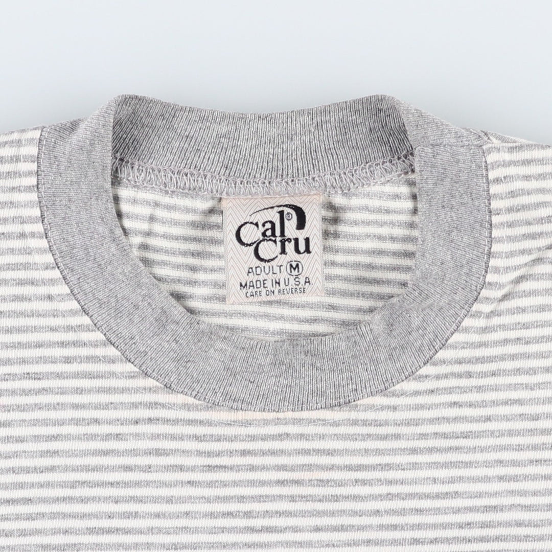 Cal Cru Border Pattern Print T-Shirt, Made in USA, Men's Size M (approx.) cotton gray type Vintage Second Hand