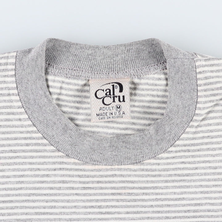 Cal Cru Border Pattern Print T-Shirt, Made in USA, Men's Size M (approx.) cotton gray type Vintage Second Hand