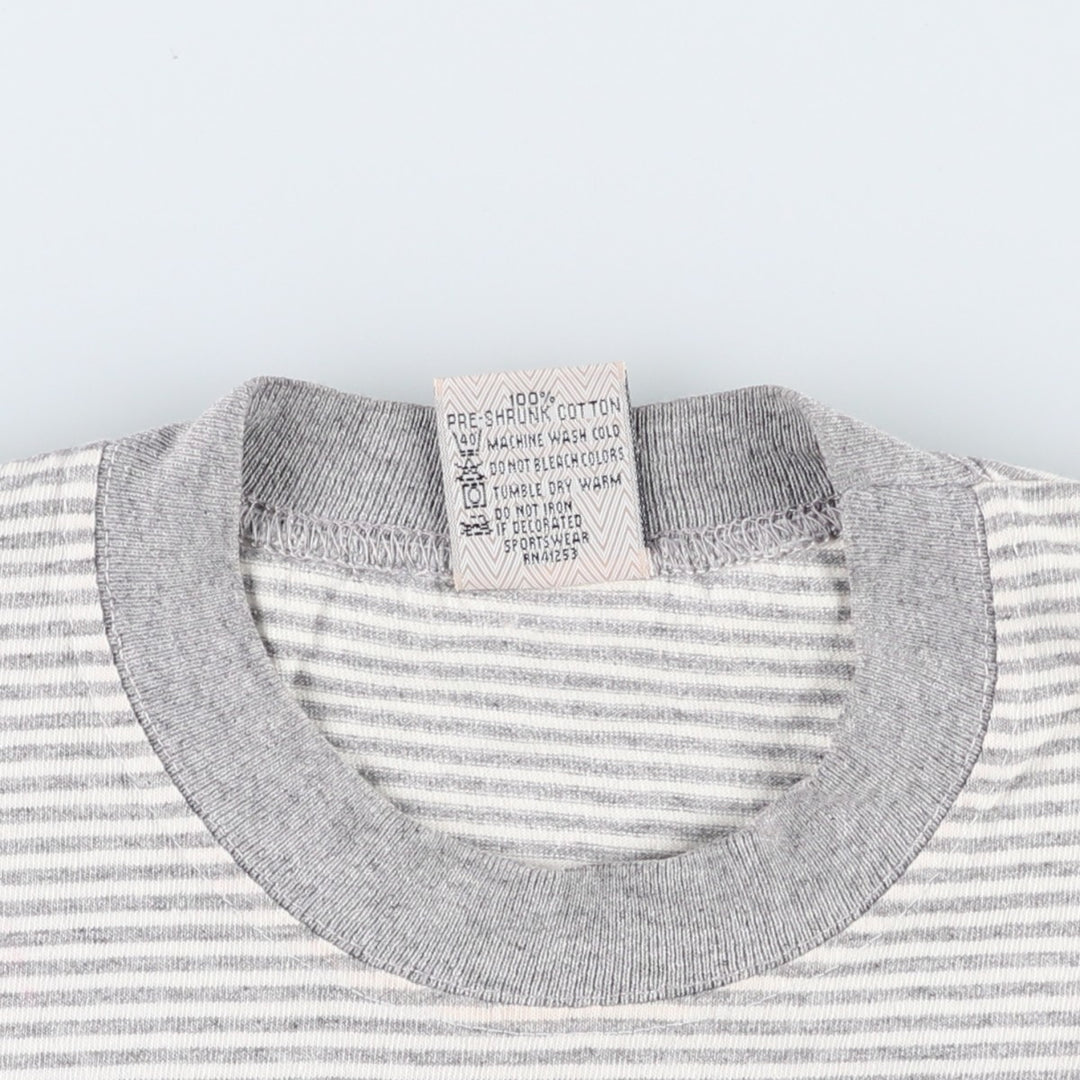 Cal Cru Border Pattern Print T-Shirt, Made in USA, Men's Size M (approx.) cotton gray type Vintage Second Hand