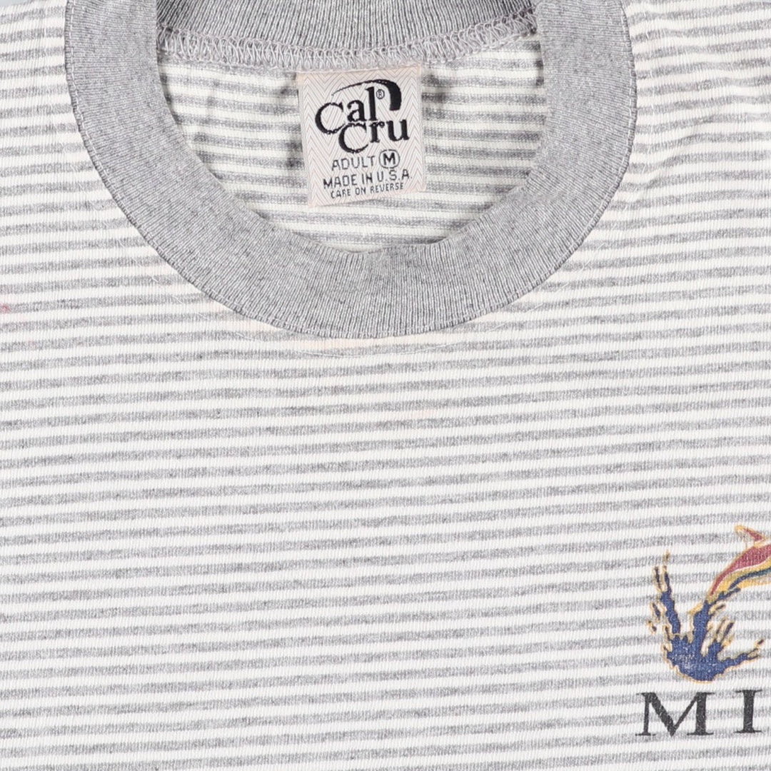 Cal Cru Border Pattern Print T-Shirt, Made in USA, Men's Size M (approx.) cotton gray type Vintage Second Hand