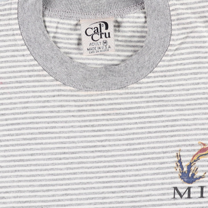 Cal Cru Border Pattern Print T-Shirt, Made in USA, Men's Size M (approx.) cotton gray type Vintage Second Hand