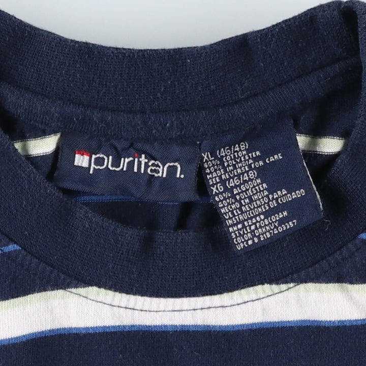 90'S Puritan Multi-Striped T-Shirt, Men's Size XL (Equivalent), Vintage cotton navy blue type Vintage Second Hand