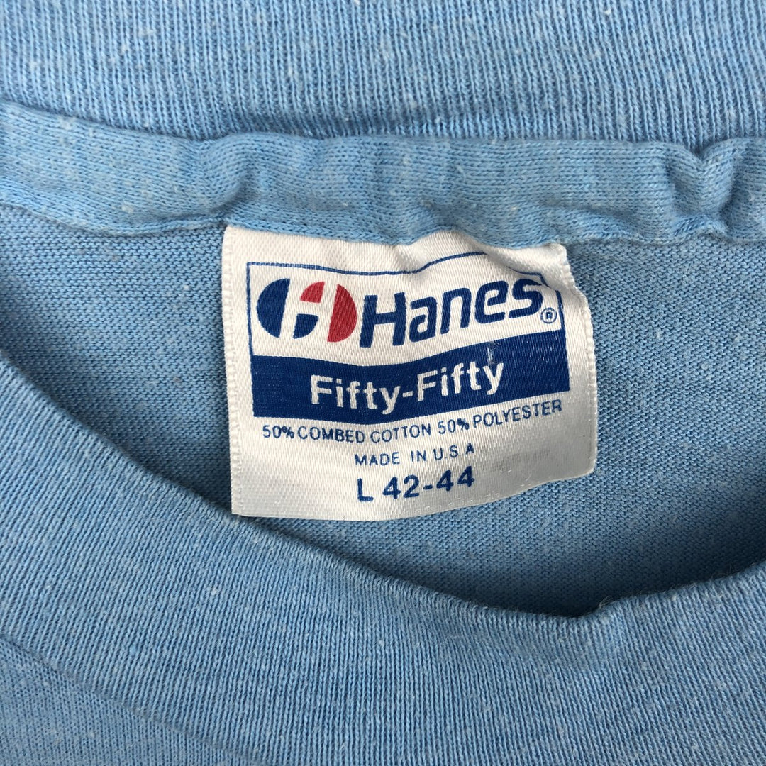 80'S Hanes Fifty-Fifty Blue Tag Printed T-Shirt, Made in USA, Men's Size L (approx.) cotton Blue type light blue Vintage Second Hand