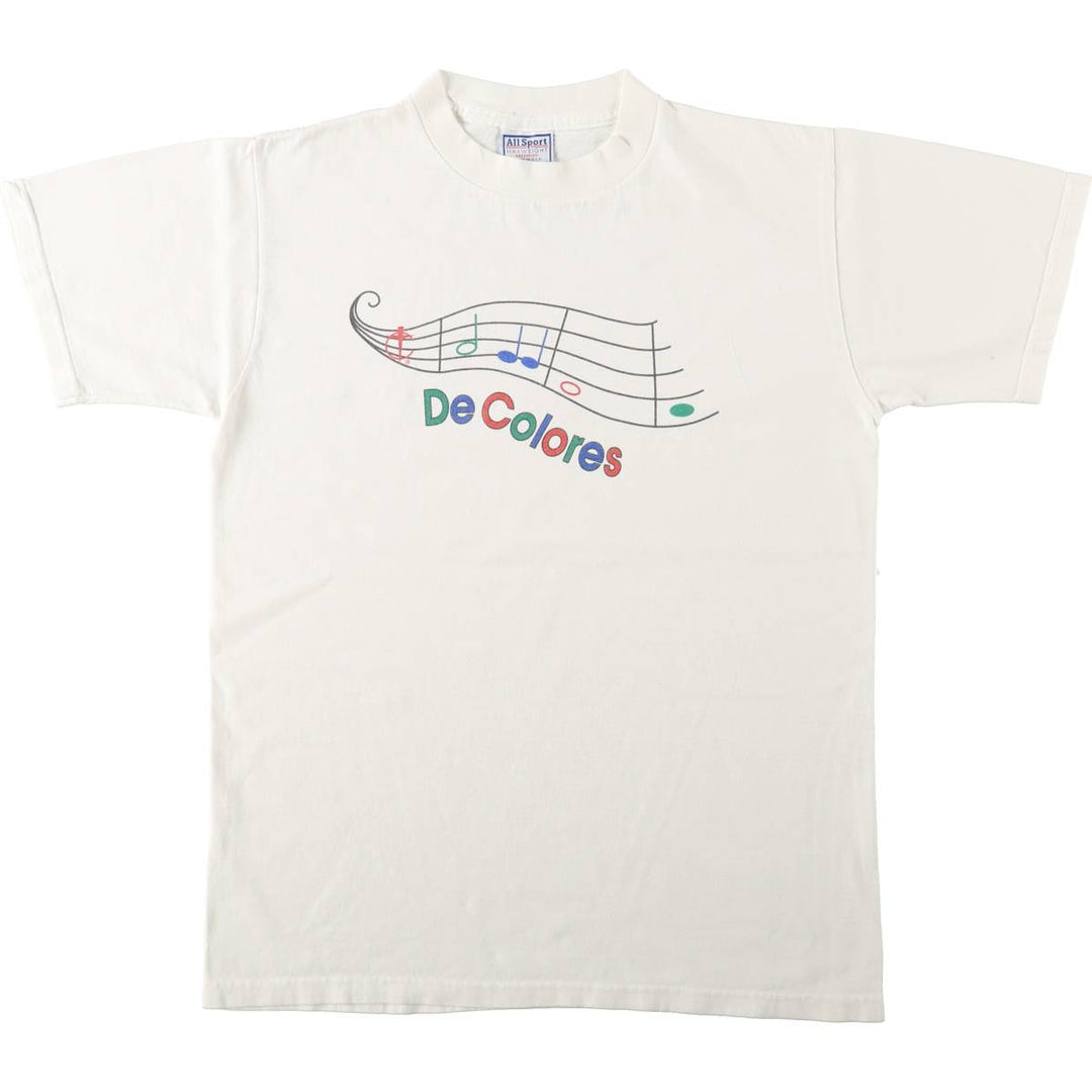 All Sport MAXWEIGHT De Colores Printed T-Shirt, Made in USA, Men's Size M (approx.) cotton white type Vintage Second Hand