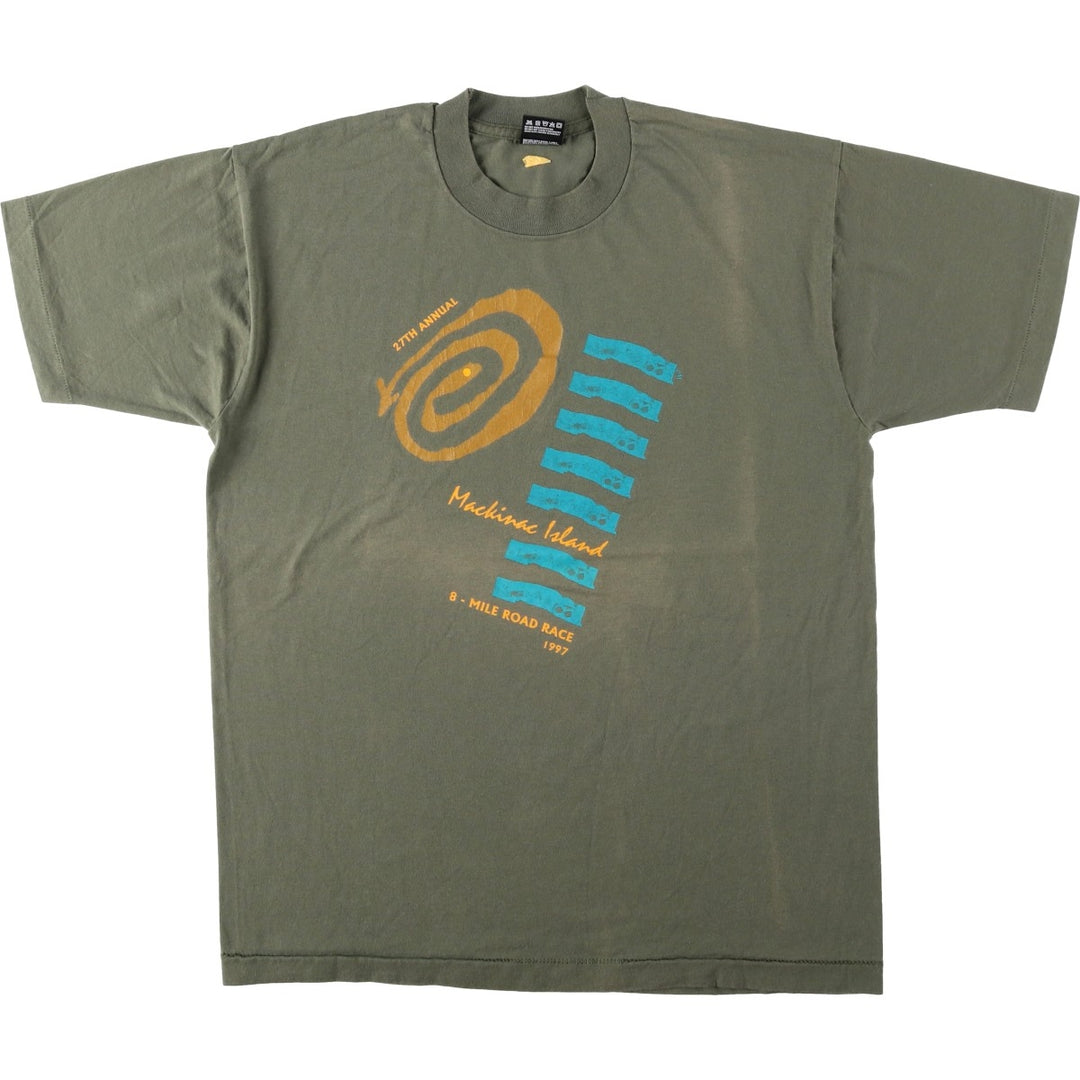 90'S Fruit of the Loom printed T-shirt, made in the USA, men's size L, vintage cotton Khaki type Vintage Second Hand