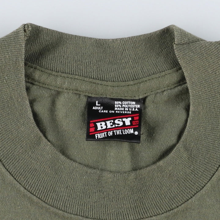 90'S Fruit of the Loom printed T-shirt, made in the USA, men's size L, vintage cotton Khaki type Vintage Second Hand