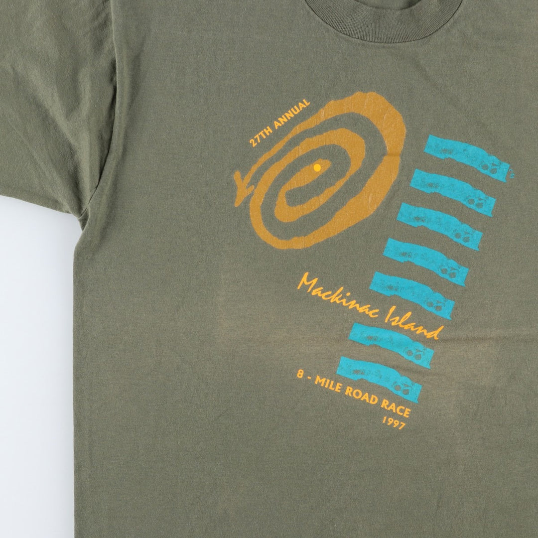 90'S Fruit of the Loom printed T-shirt, made in the USA, men's size L, vintage cotton Khaki type Vintage Second Hand
