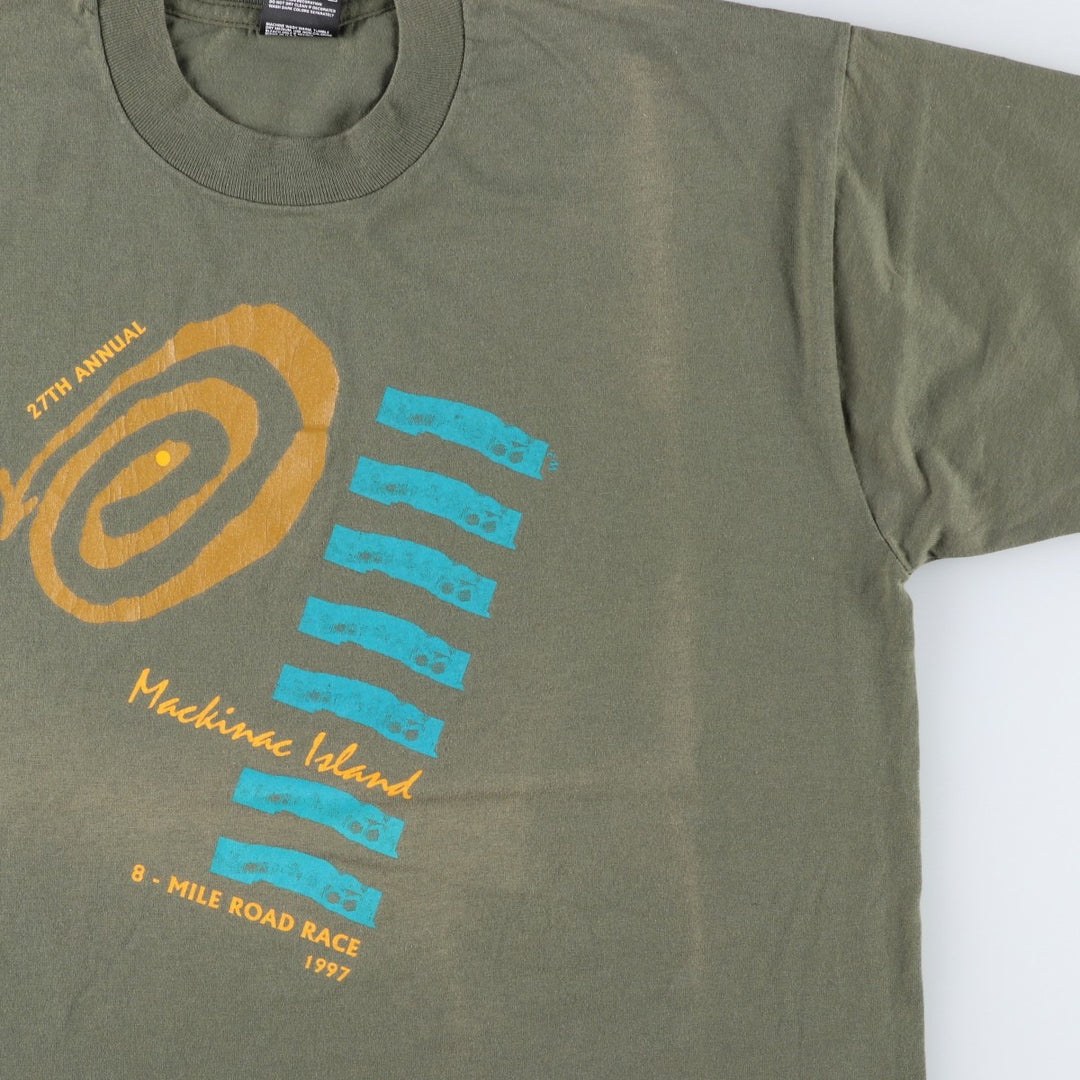 90'S Fruit of the Loom printed T-shirt, made in the USA, men's size L, vintage cotton Khaki type Vintage Second Hand