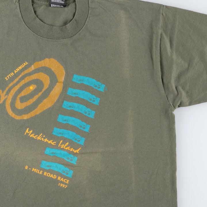 90'S Fruit of the Loom printed T-shirt, made in the USA, men's size L, vintage cotton Khaki type Vintage Second Hand