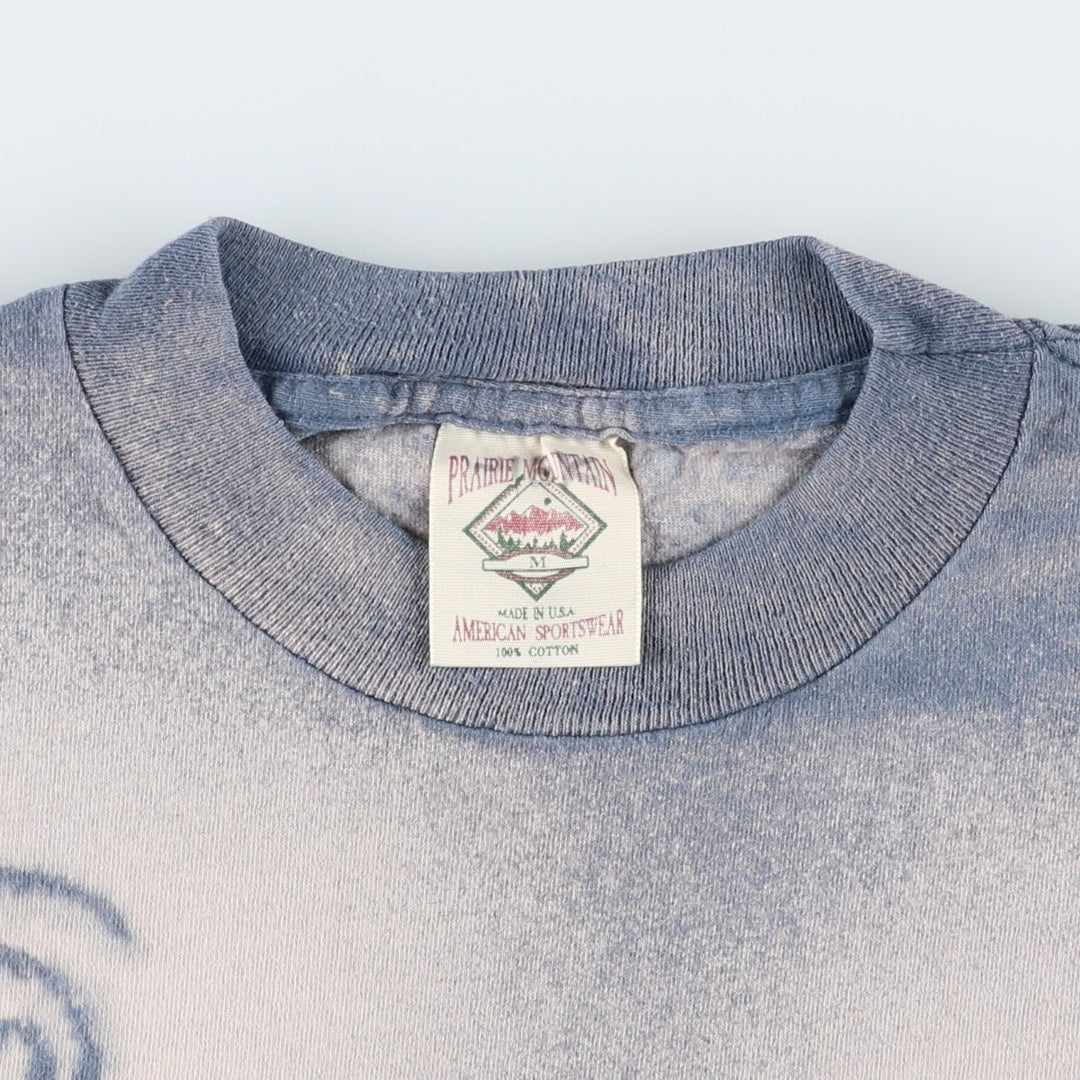 90'S Prairie Mountain American Sportwear Printed T-Shirt, Made in USA, Men's Size M (approx.), Vintage cotton Blue type light blue Vintage Second Hand