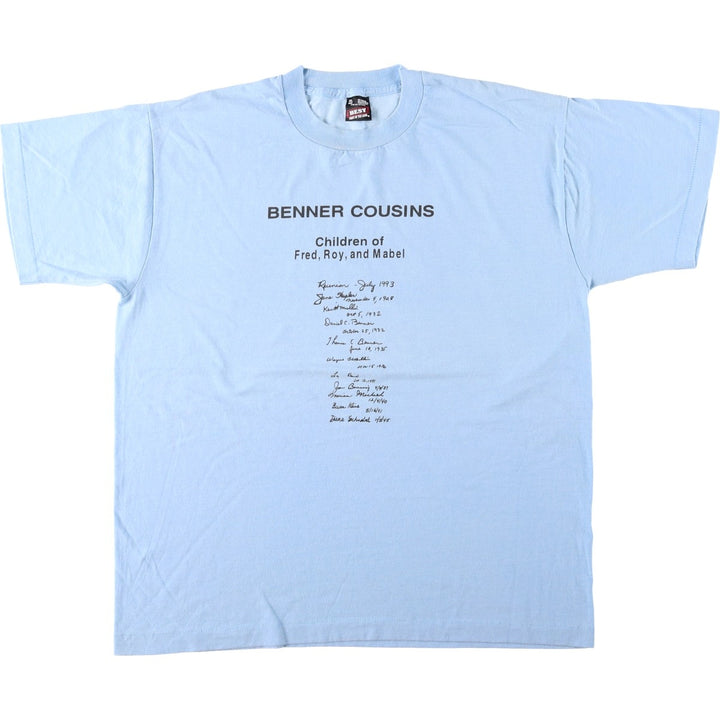 90'S Fruit of the Loom printed T-shirt, made in the USA, men's XL size, vintage cotton Blue type light blue Vintage Second Hand