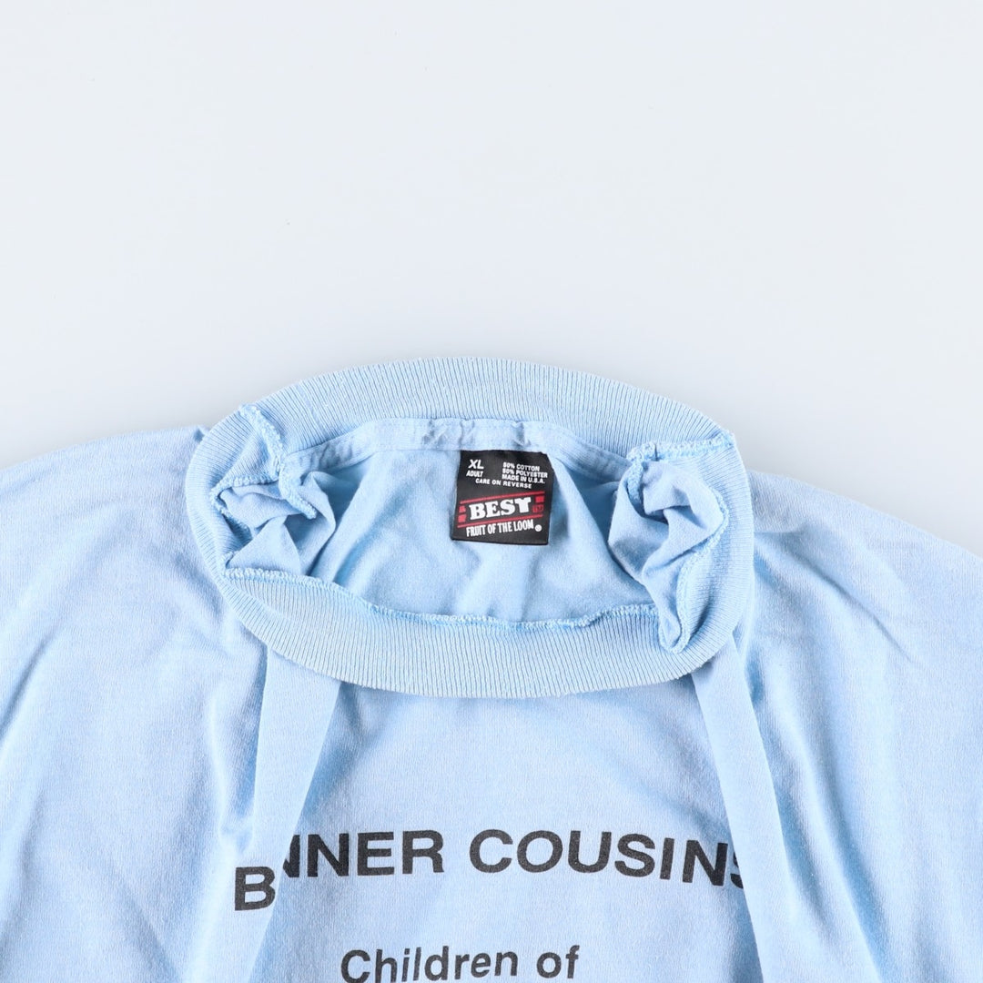 90'S Fruit of the Loom printed T-shirt, made in the USA, men's XL size, vintage cotton Blue type light blue Vintage Second Hand