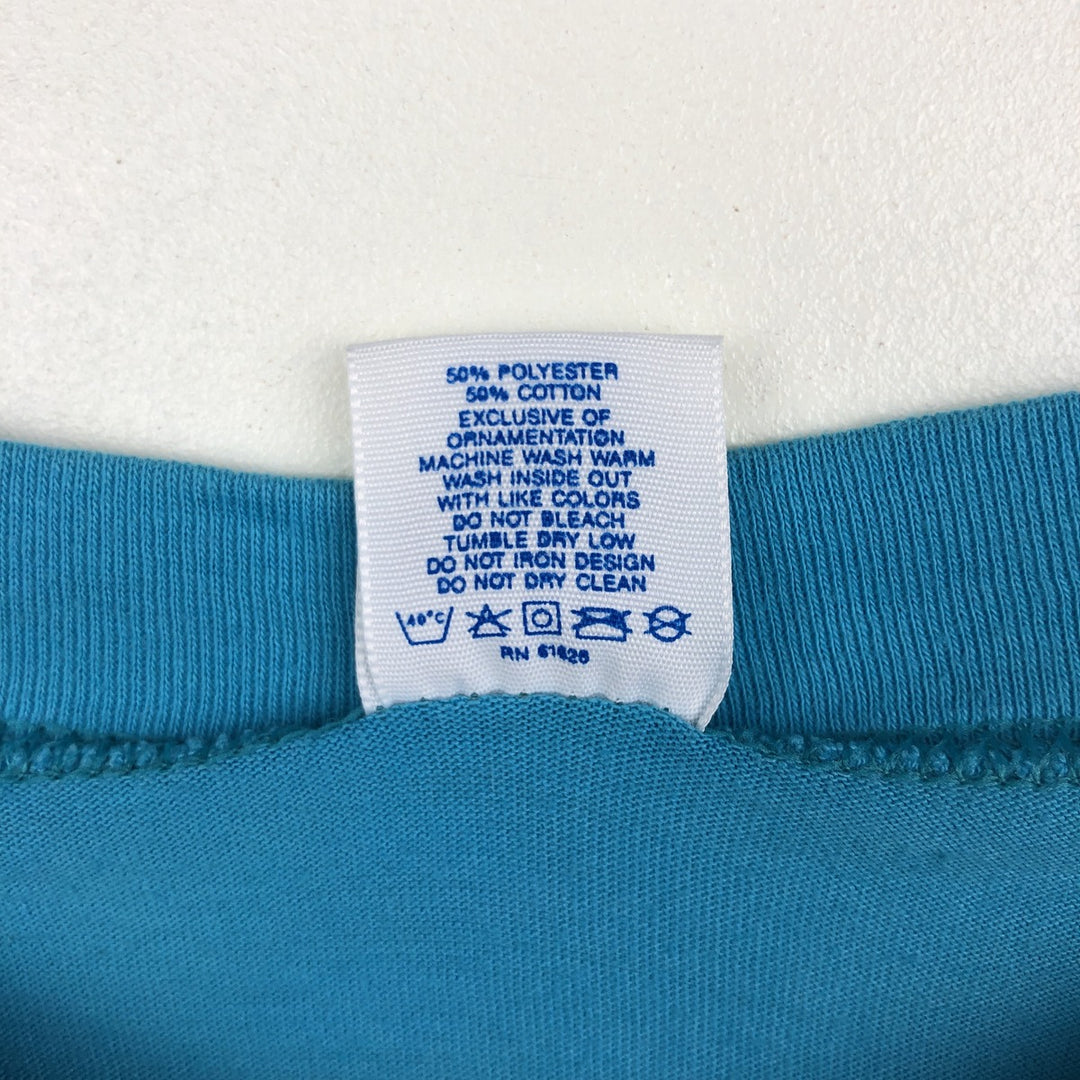 90'S Velva Sheen Print T-Shirt, Made in USA, Men's Size L (Equivalent), Vintage polyester Blue type light blue Vintage Second Hand