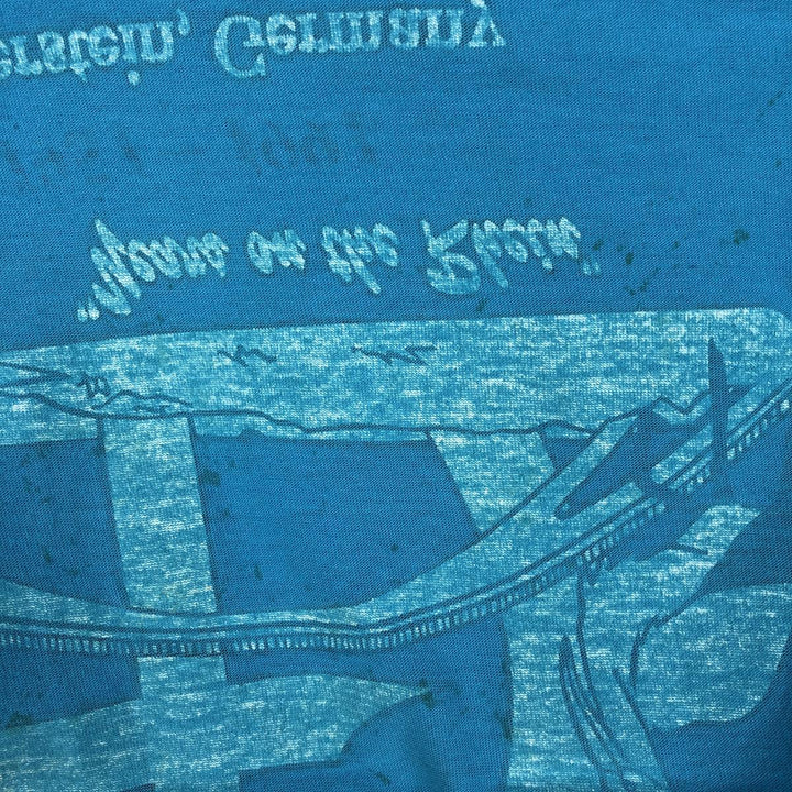 90'S Velva Sheen Print T-Shirt, Made in USA, Men's Size L (Equivalent), Vintage polyester Blue type light blue Vintage Second Hand