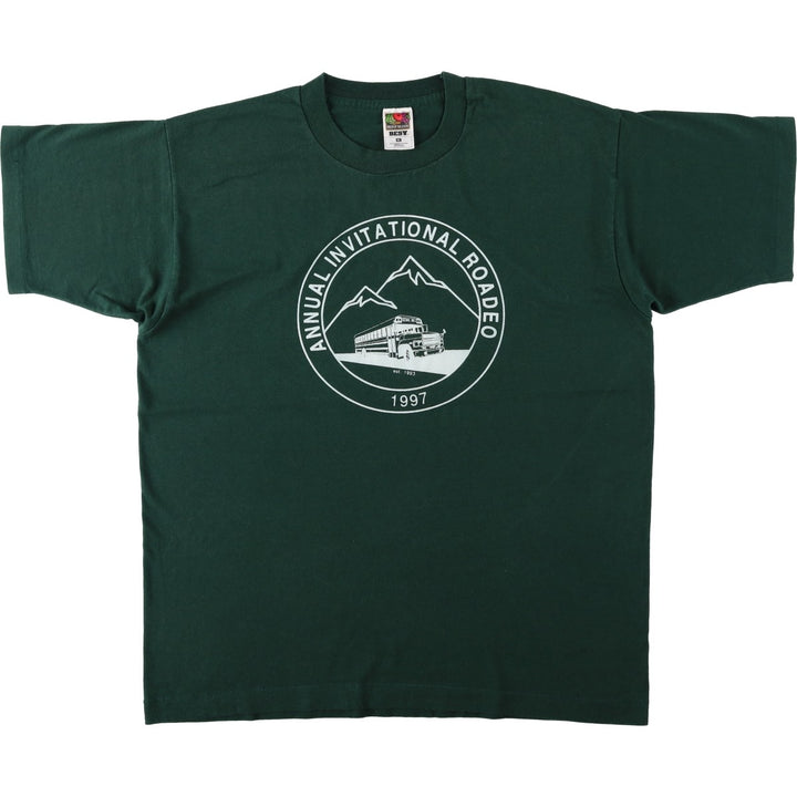 90'S Fruit of the Loom printed T-shirt, made in the USA, men's XL size, vintage cotton green type Vintage Second Hand