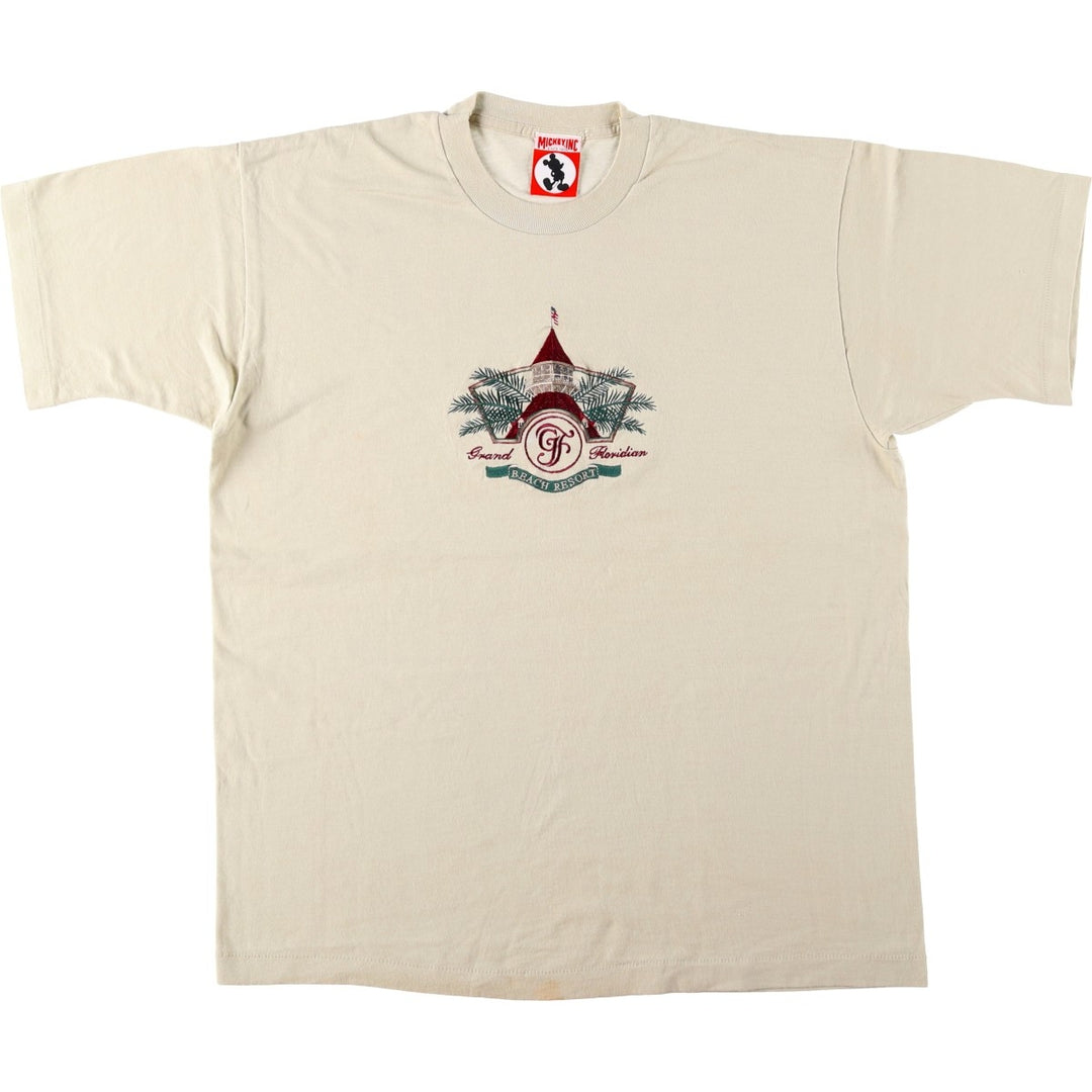 90'S MICKEY INC DISNEY GRAND FLORIDIAN BEACH RESORT Print T-Shirt, Made in USA, Men's XL equivalent, Vintage cotton Khaki type beige Vintage Second Hand