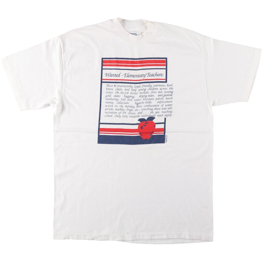 90'S Hanes BEEFY-T Blue Tag Message Print T-Shirt, Made in USA, Men's Size L (Equivalent), Vintage cotton white type Vintage Second Hand