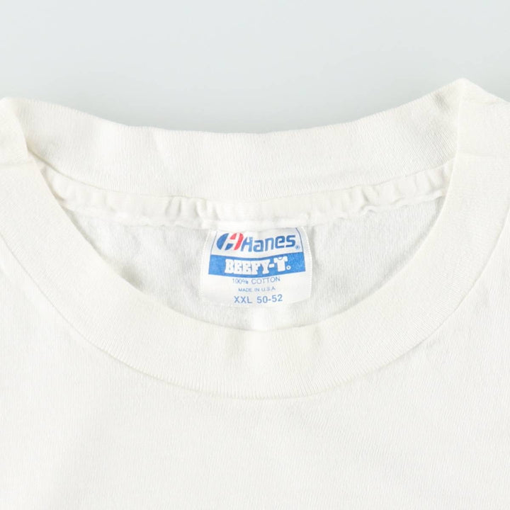 80'S Hanes BEEFY-T Blue Tag Printed T-Shirt, Made in USA, Men's XXL equivalent, Vintage cotton white type Vintage Second Hand