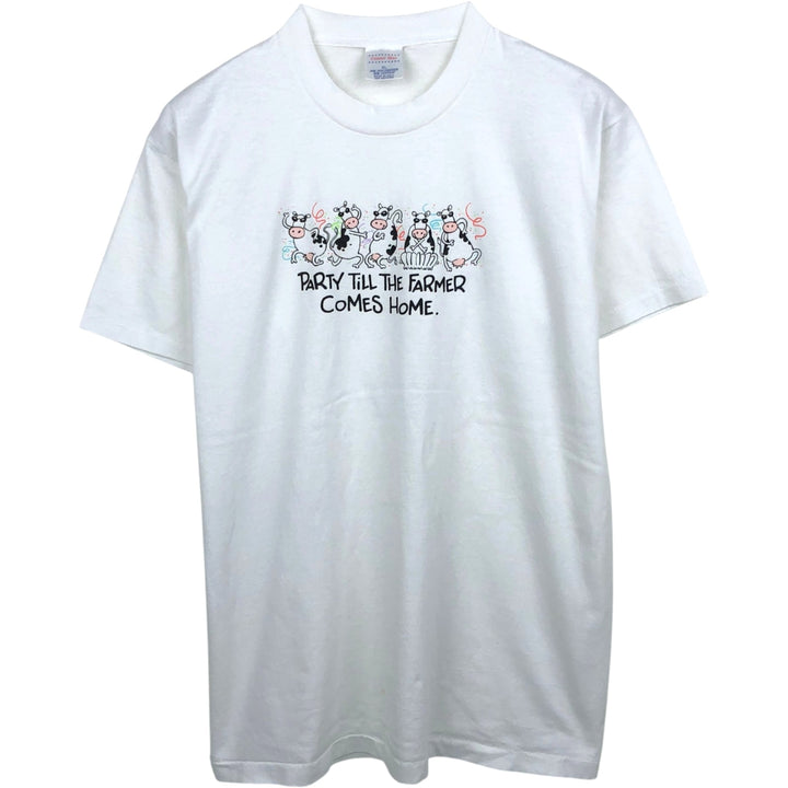 90'S Center Star Print T-Shirt, Made in USA, Men's XL equivalent, Vintage polyester white type Vintage Second Hand