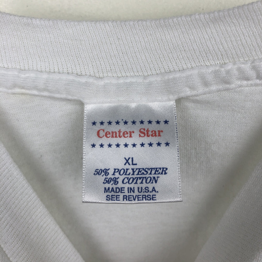 90'S Center Star Print T-Shirt, Made in USA, Men's XL equivalent, Vintage polyester white type Vintage Second Hand
