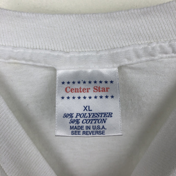 90'S Center Star Print T-Shirt, Made in USA, Men's XL equivalent, Vintage polyester white type Vintage Second Hand