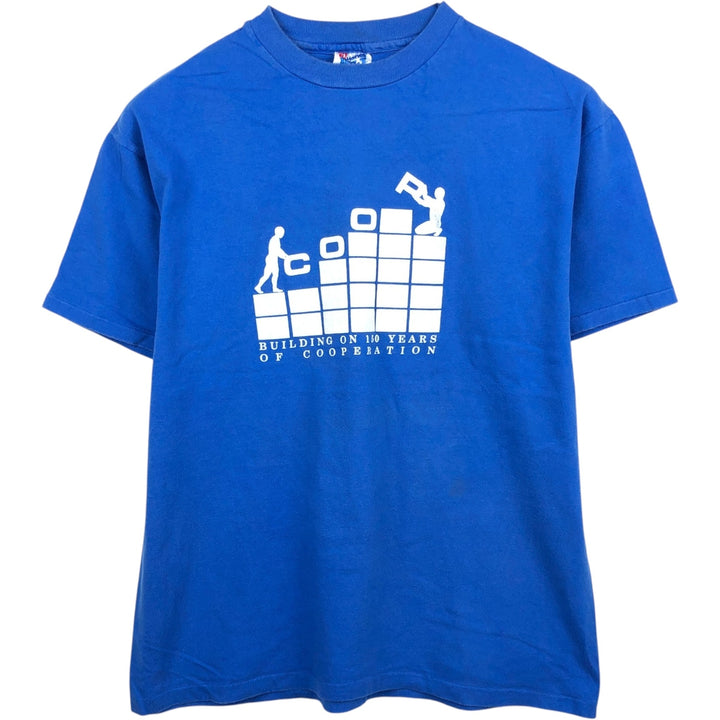 90'S Hanes BEEFY-T Blue Tag Printed T-Shirt Made in USA Men's Size L Vintage cotton blue type Vintage Second Hand