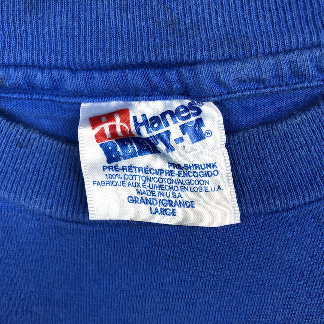 90'S Hanes BEEFY-T Blue Tag Printed T-Shirt Made in USA Men's Size L Vintage cotton blue type Vintage Second Hand