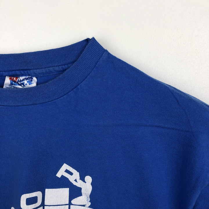 90'S Hanes BEEFY-T Blue Tag Printed T-Shirt Made in USA Men's Size L Vintage cotton blue type Vintage Second Hand
