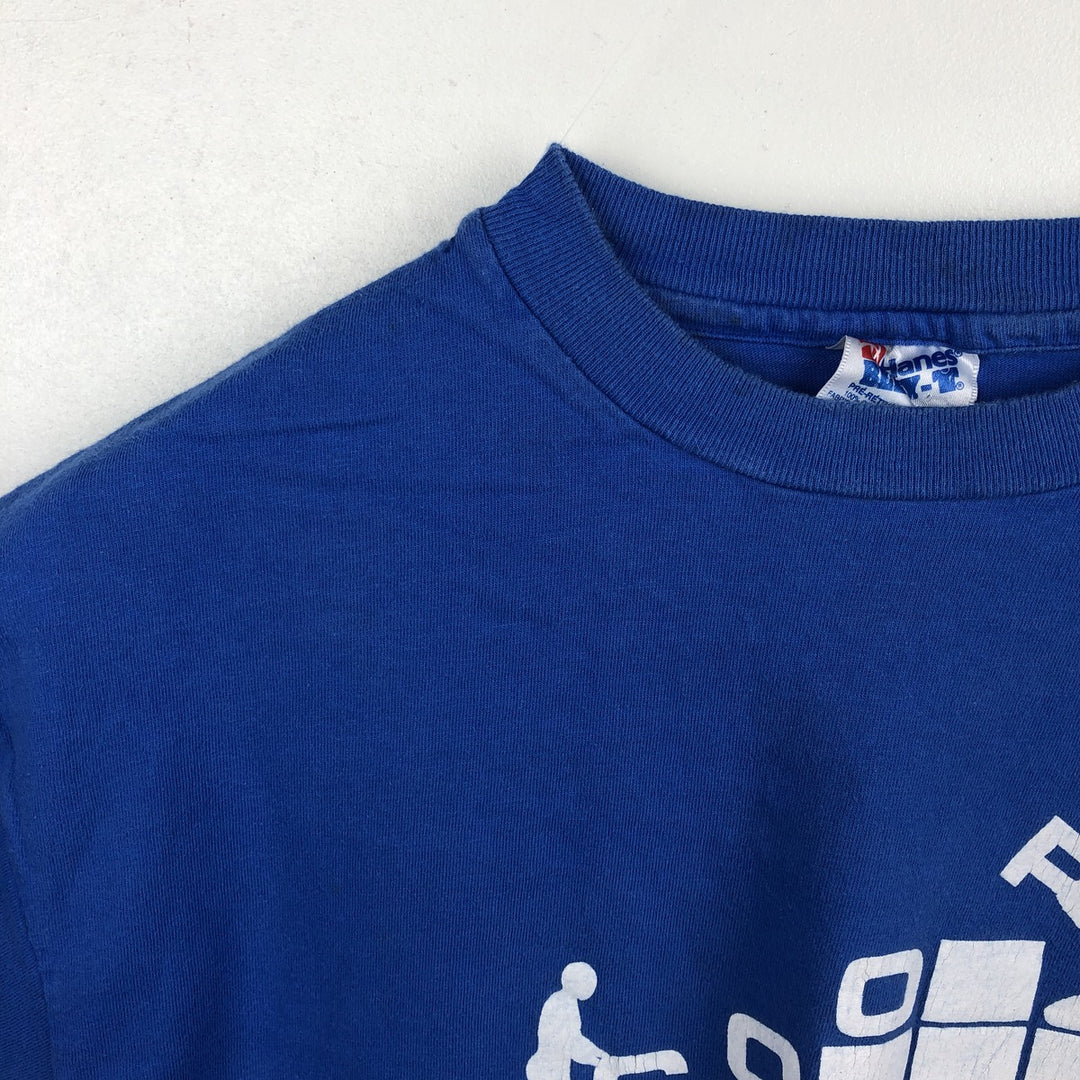 90'S Hanes BEEFY-T Blue Tag Printed T-Shirt Made in USA Men's Size L Vintage cotton blue type Vintage Second Hand