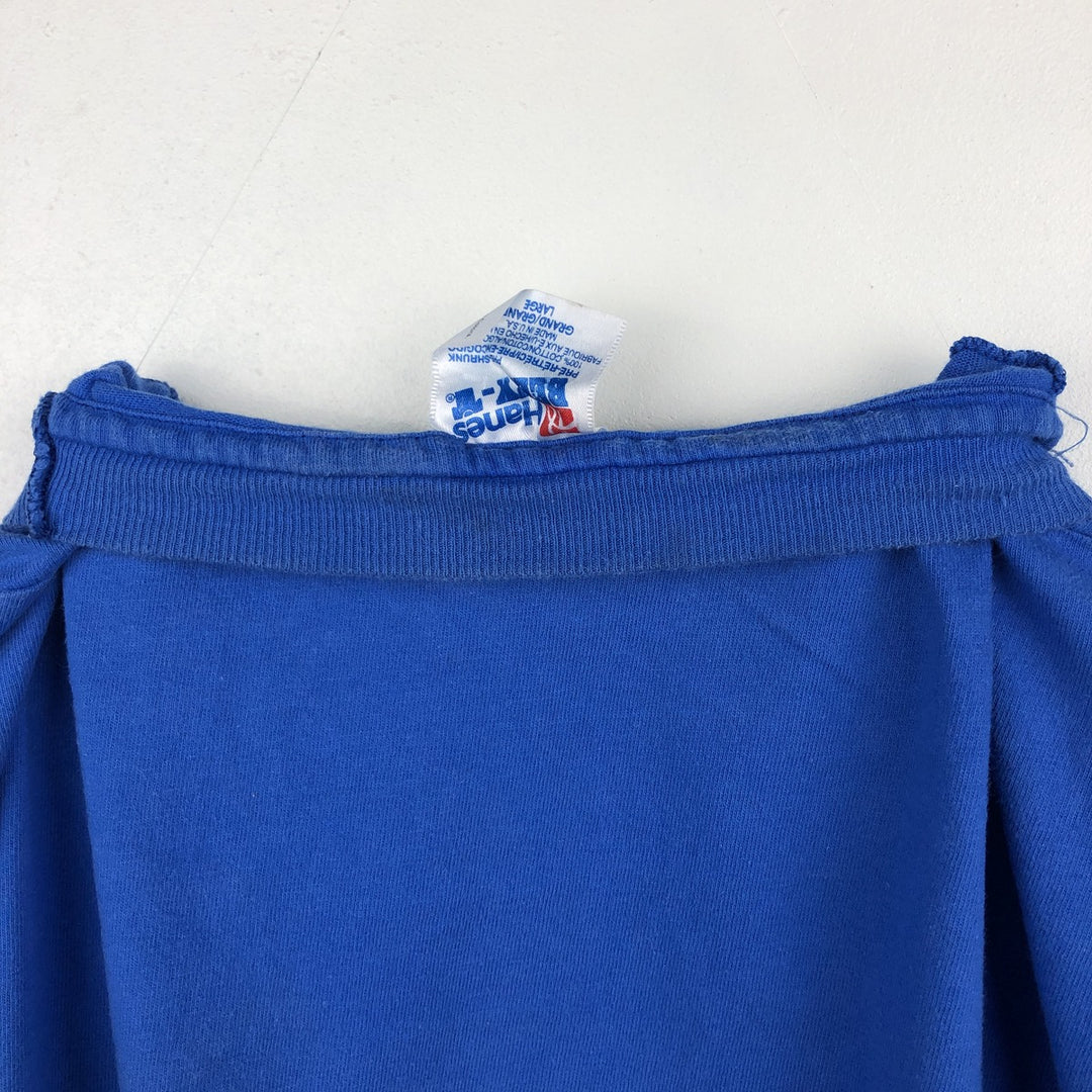 90'S Hanes BEEFY-T Blue Tag Printed T-Shirt Made in USA Men's Size L Vintage cotton blue type Vintage Second Hand