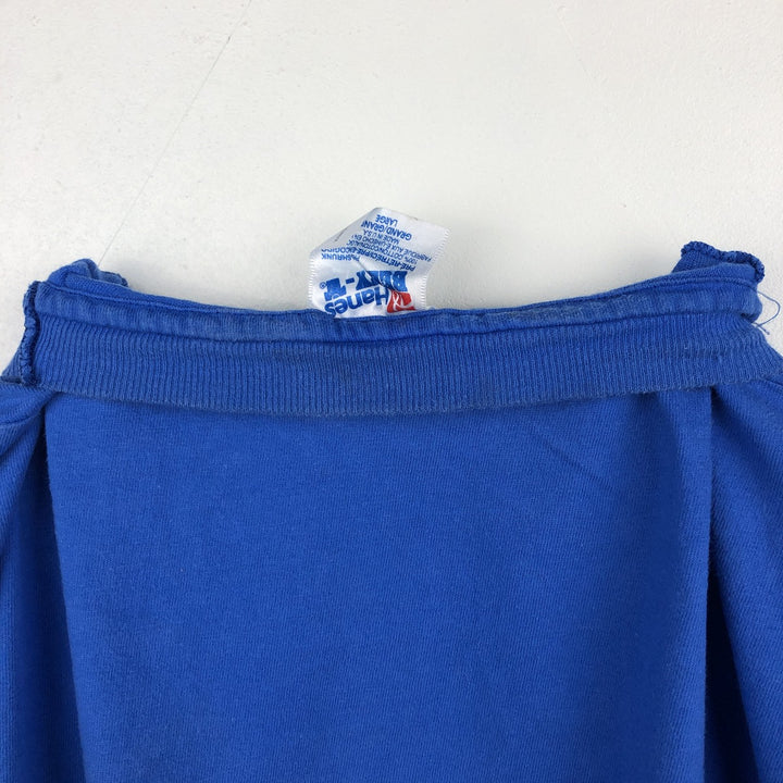 90'S Hanes BEEFY-T Blue Tag Printed T-Shirt Made in USA Men's Size L Vintage cotton blue type Vintage Second Hand