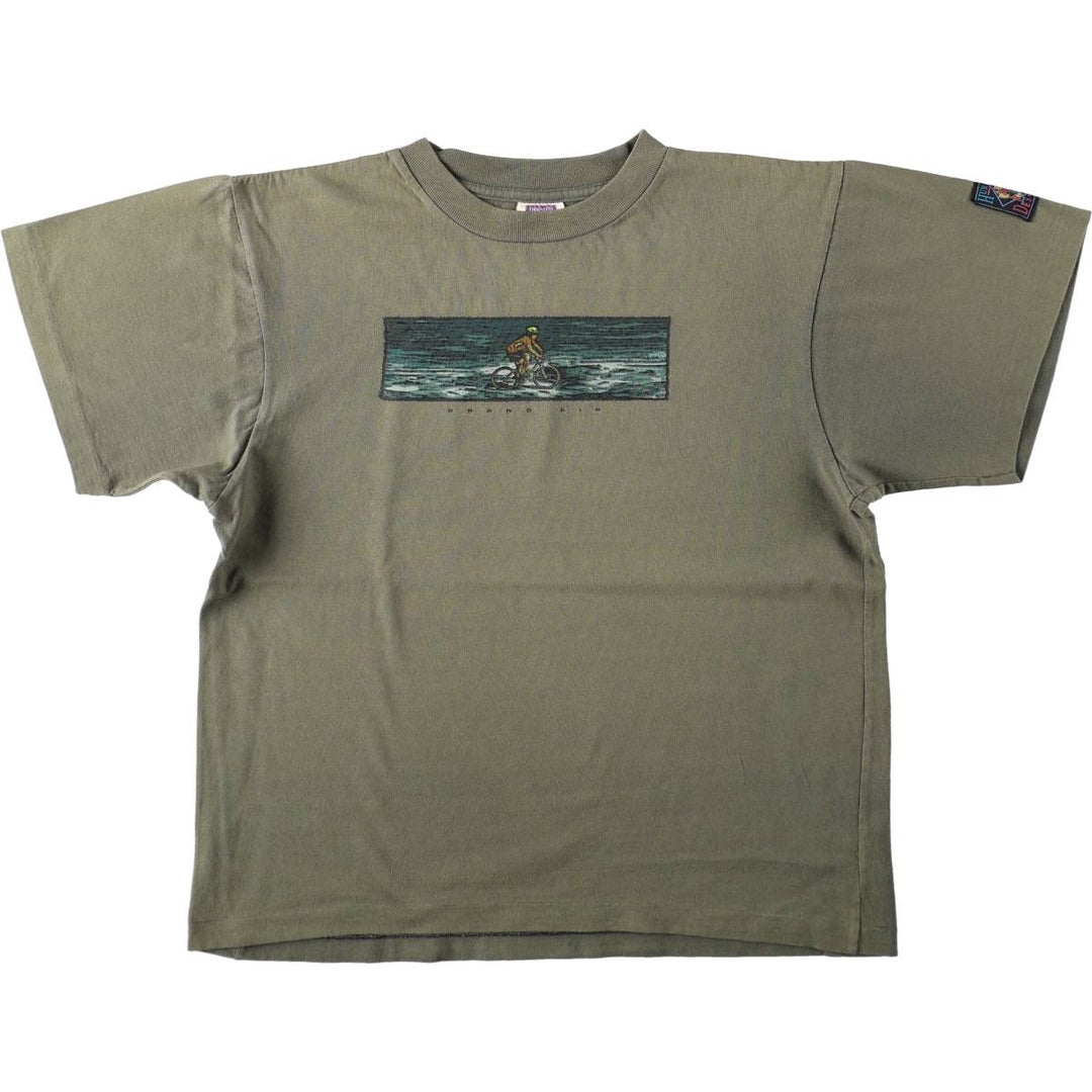 90'S HUMEUR DESIGN printed T-shirt, made in Canada, men's size S equivalent. cotton Khaki type Vintage Second Hand