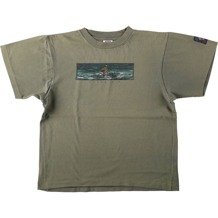 90'S HUMEUR DESIGN printed T-shirt, made in Canada, men's size S equivalent. cotton Khaki type Vintage Second Hand
