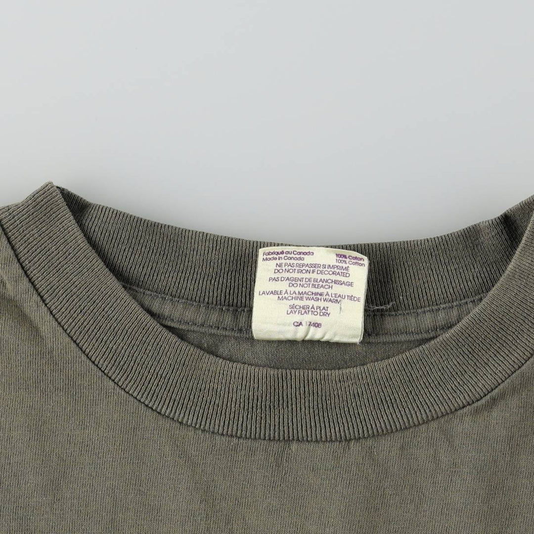 90'S HUMEUR DESIGN printed T-shirt, made in Canada, men's size S equivalent. cotton Khaki type Vintage Second Hand