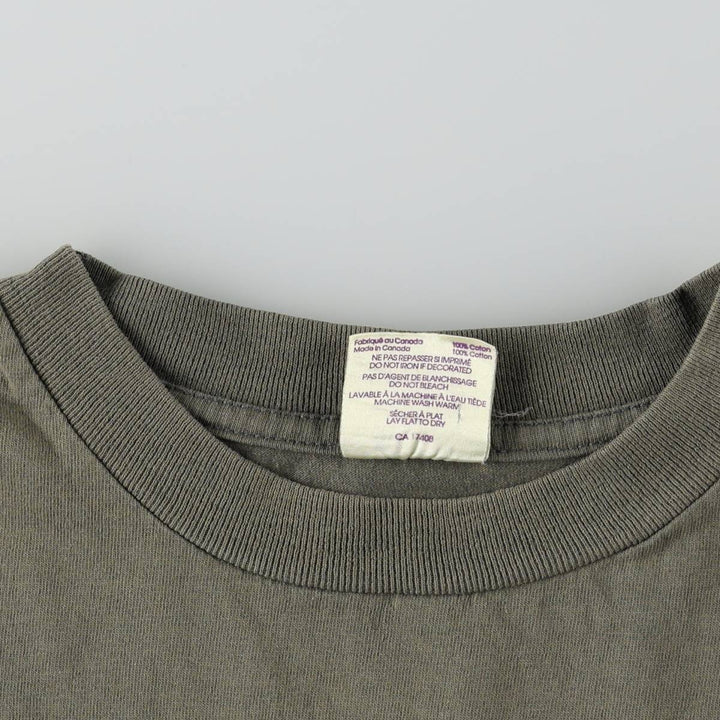 90'S HUMEUR DESIGN printed T-shirt, made in Canada, men's size S equivalent. cotton Khaki type Vintage Second Hand