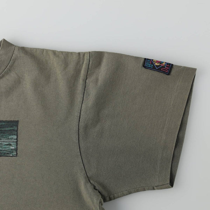 90'S HUMEUR DESIGN printed T-shirt, made in Canada, men's size S equivalent. cotton Khaki type Vintage Second Hand