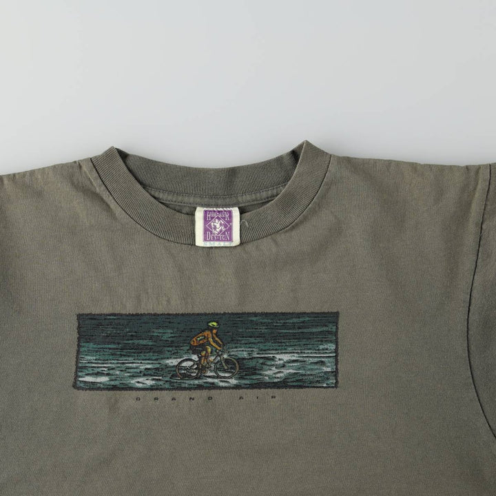 90'S HUMEUR DESIGN printed T-shirt, made in Canada, men's size S equivalent. cotton Khaki type Vintage Second Hand