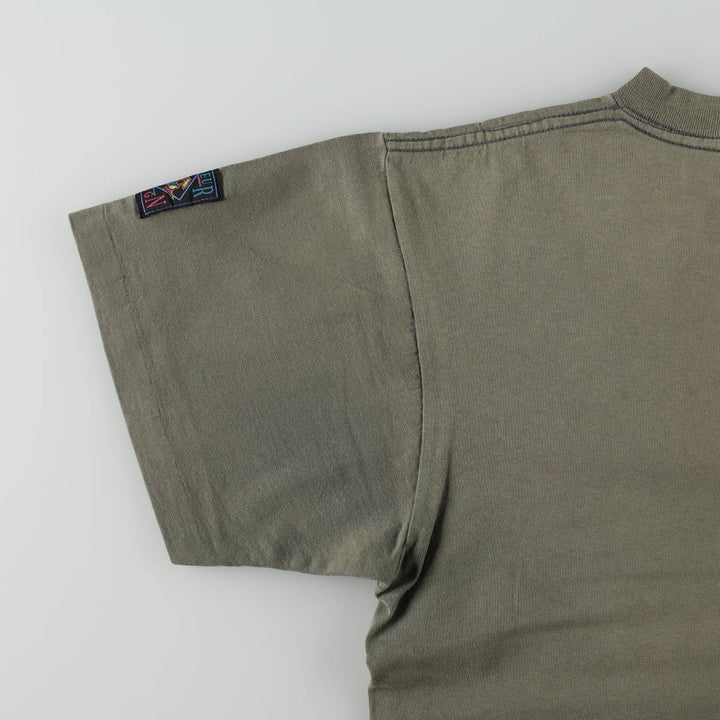 90'S HUMEUR DESIGN printed T-shirt, made in Canada, men's size S equivalent. cotton Khaki type Vintage Second Hand