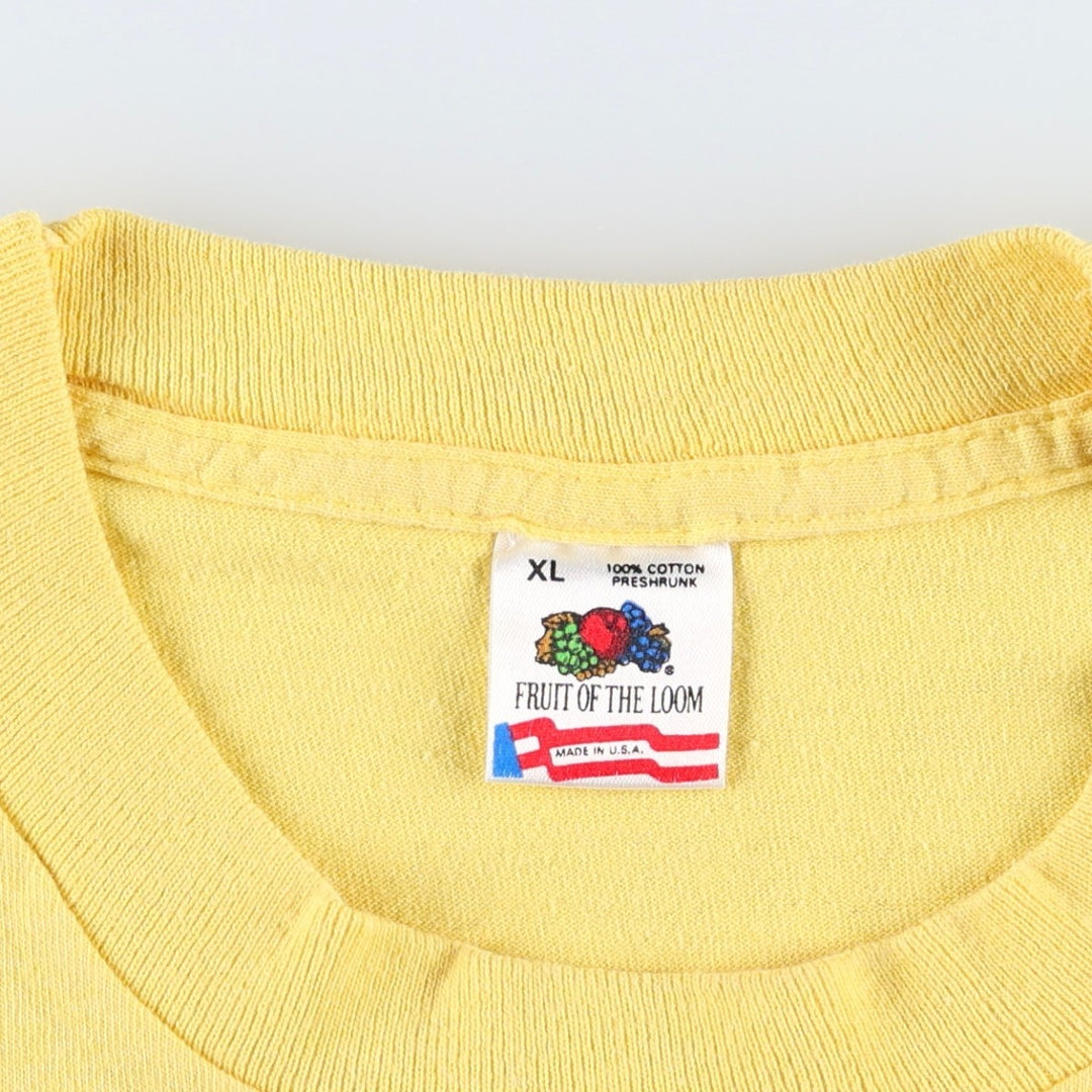 90'S Fruit of the Loom printed T-shirt, made in the USA, men's XL size, vintage cotton yellow type Vintage Second Hand