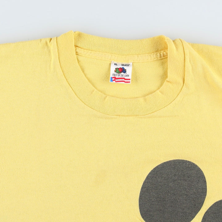90'S Fruit of the Loom printed T-shirt, made in the USA, men's XL size, vintage cotton yellow type Vintage Second Hand