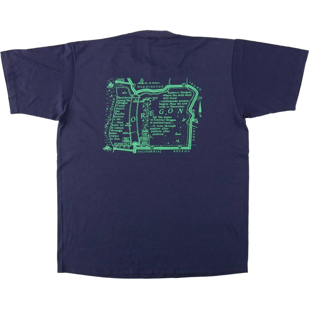 80'S Jerzees Print T-Shirt, Made in USA, Men's XL equivalent, Vintage cotton navy blue type Vintage Second Hand