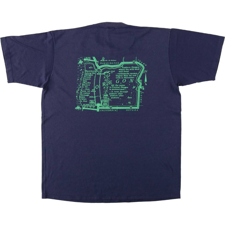 80'S Jerzees Print T-Shirt, Made in USA, Men's XL equivalent, Vintage cotton navy blue type Vintage Second Hand