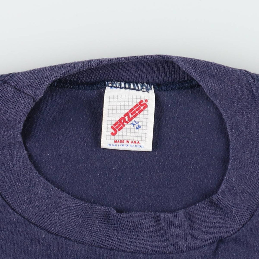 80'S Jerzees Print T-Shirt, Made in USA, Men's XL equivalent, Vintage cotton navy blue type Vintage Second Hand