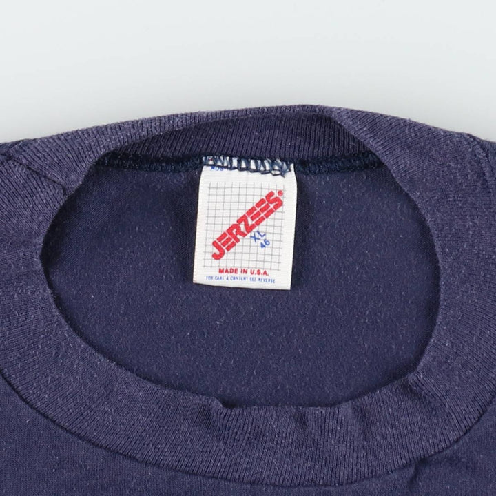 80'S Jerzees Print T-Shirt, Made in USA, Men's XL equivalent, Vintage cotton navy blue type Vintage Second Hand