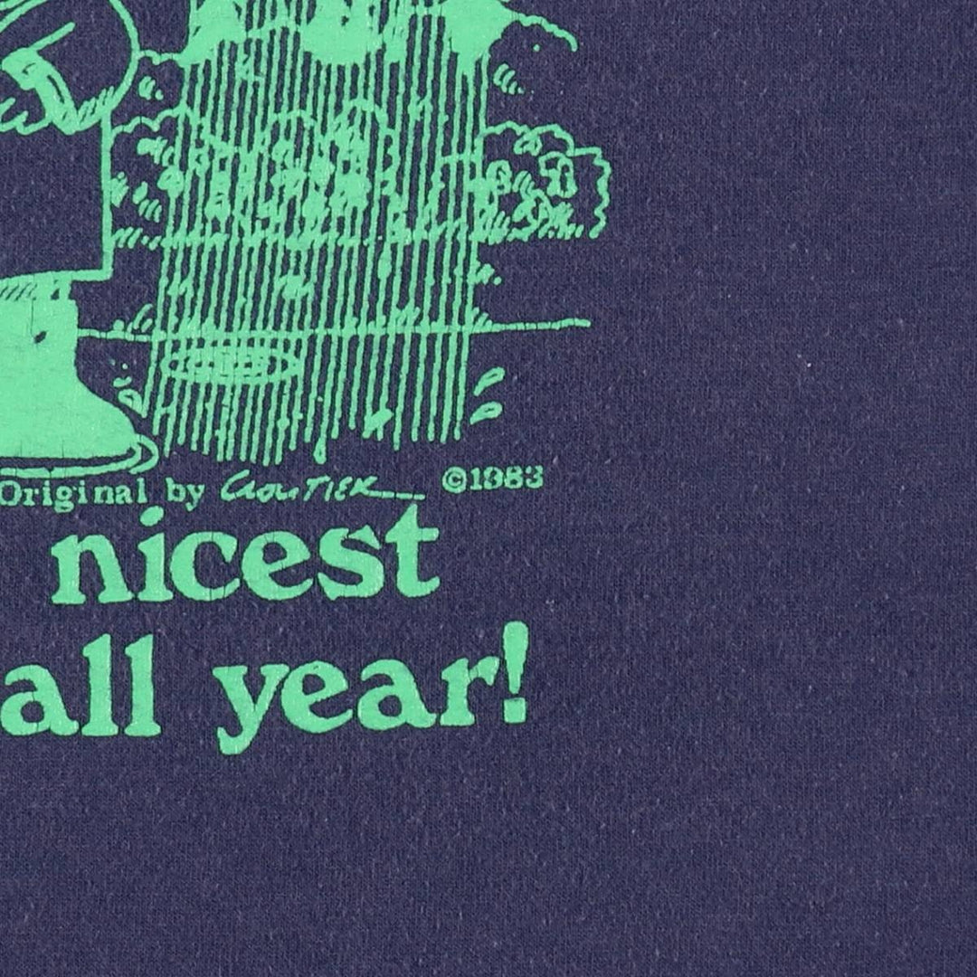 80'S Jerzees Print T-Shirt, Made in USA, Men's XL equivalent, Vintage cotton navy blue type Vintage Second Hand
