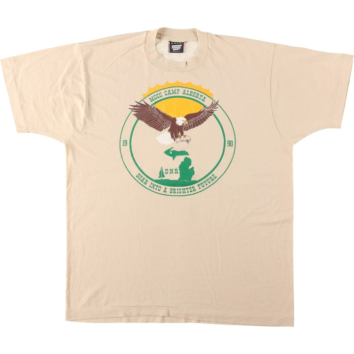 90'S Screen Stars Best Eagle Pattern Print T-Shirt, Made in USA, Men's XL equivalent, Vintage cotton Beige type Vintage Second Hand